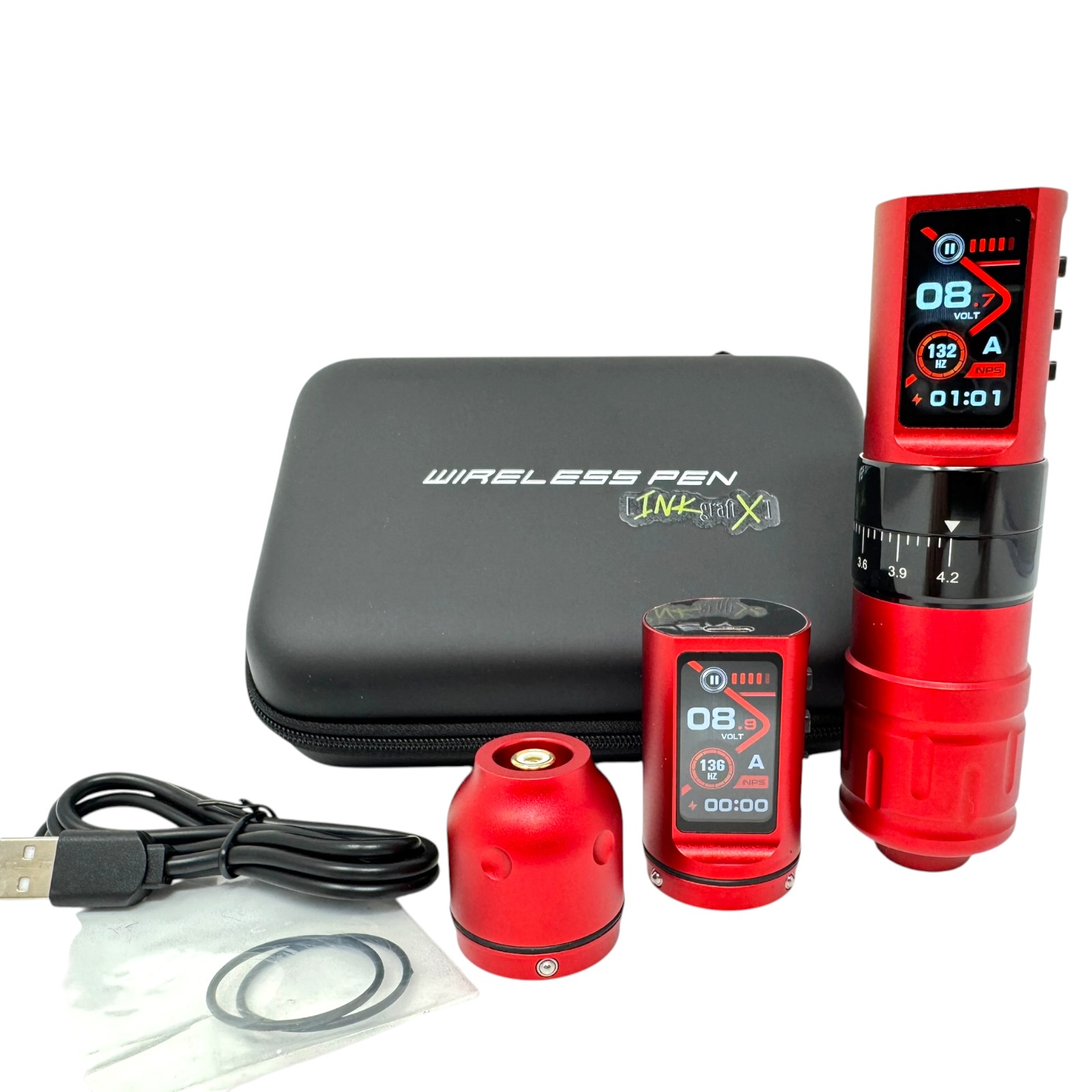 INKONE U1 RED Moon - Wireless Tattoo PROFI Pen Maschine verstellbar - 2 Akkus - New Generation