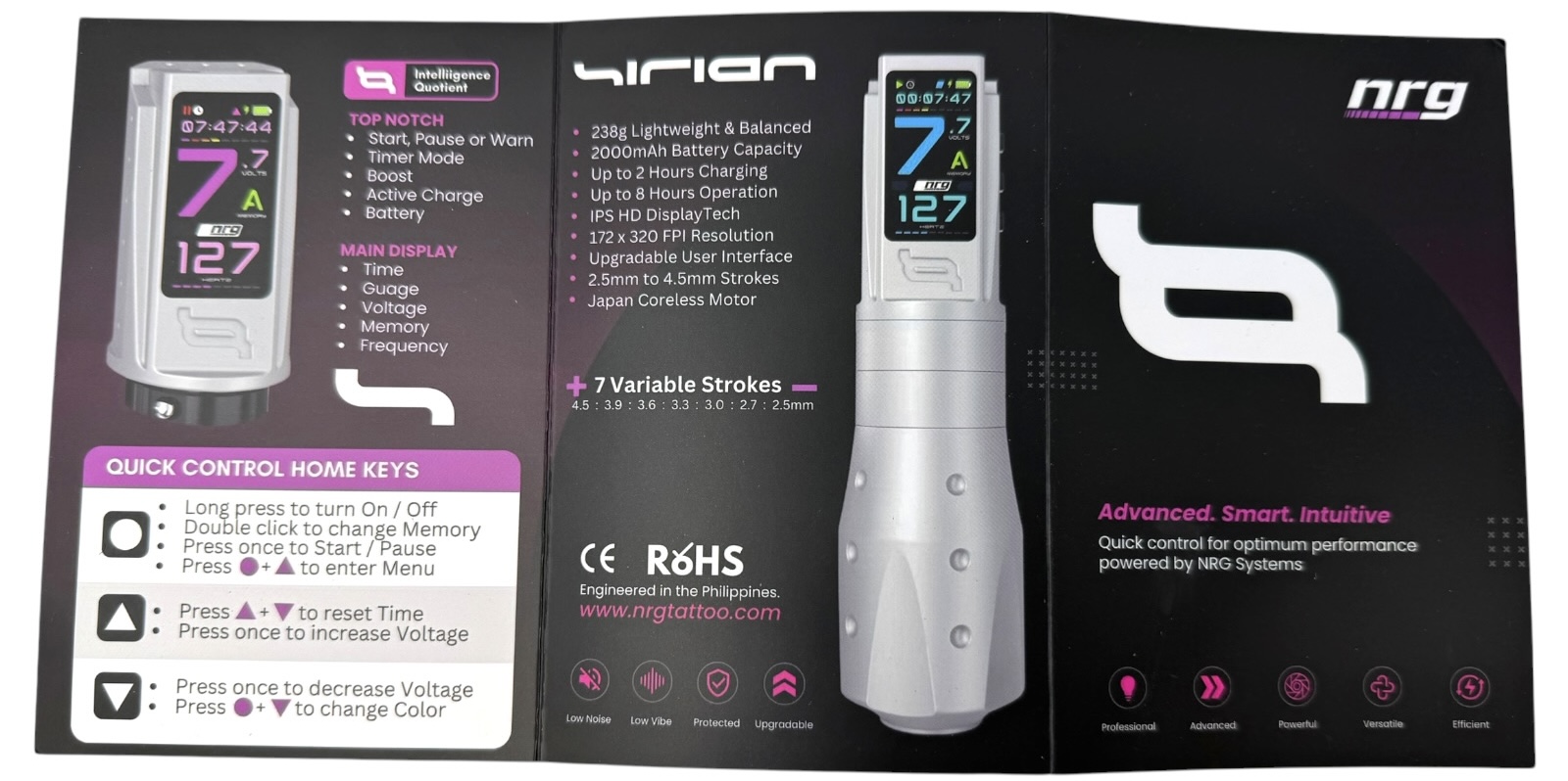 INKONE NRG White Chrome - Wireless Tattoo PROFI Pen Maschine verstellbar New Generation High End Japan - 2xAkku