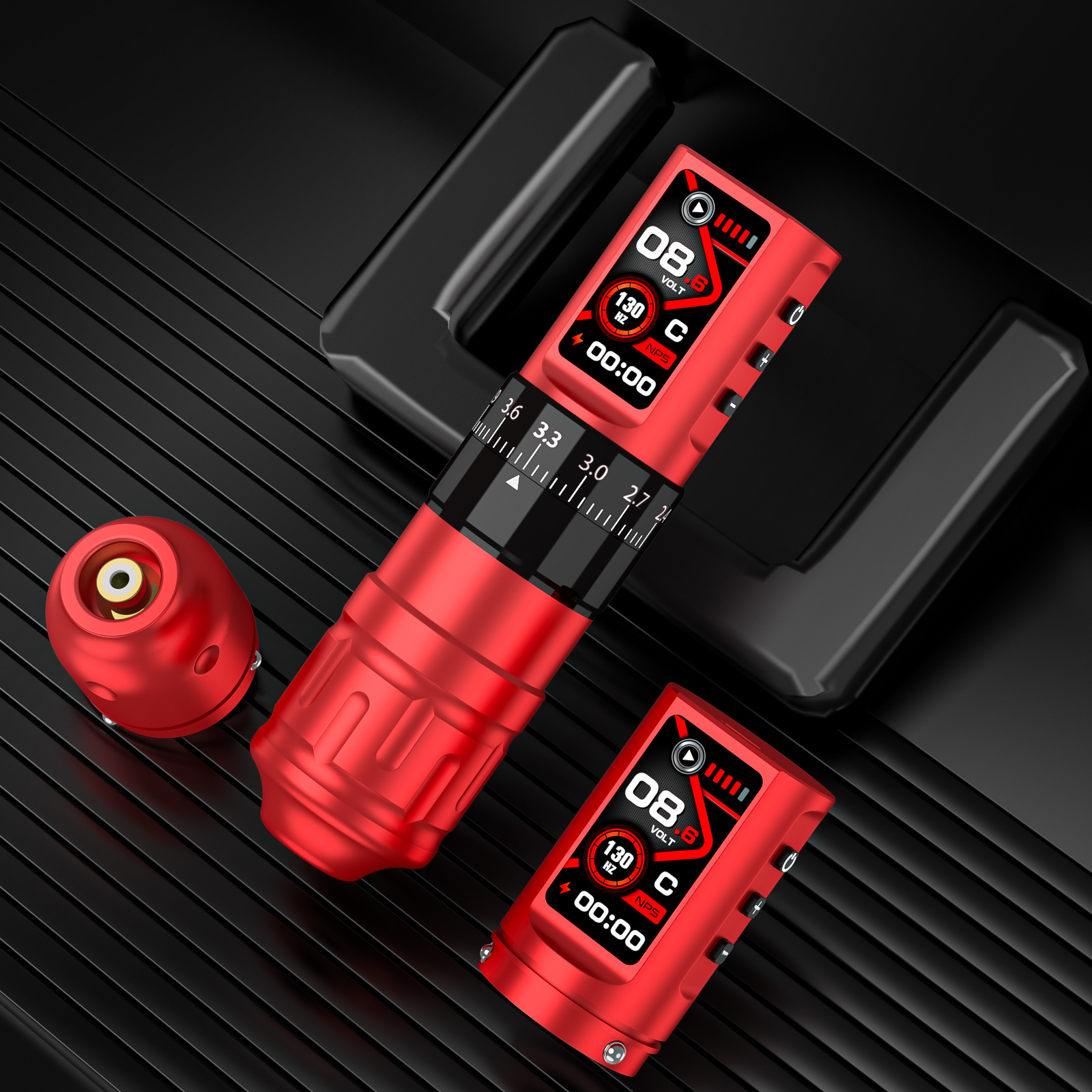 INKONE U1 RED Moon - Wireless Tattoo PROFI Pen Maschine verstellbar - 2 Akkus - New Generation