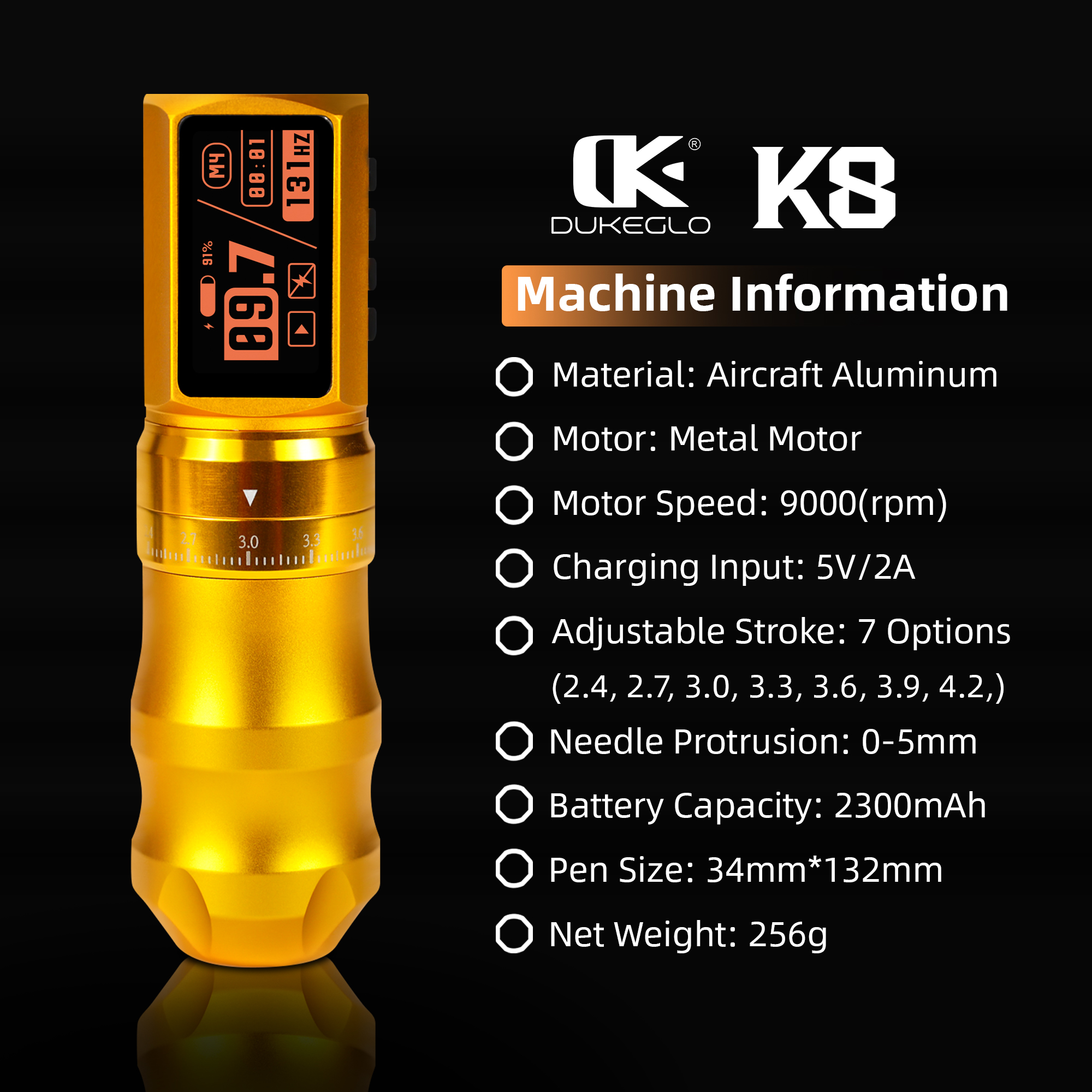 DUKE Wireless Pen K8 GOLD - kabellos - Hub verstellbar - mit extra starkem Akku