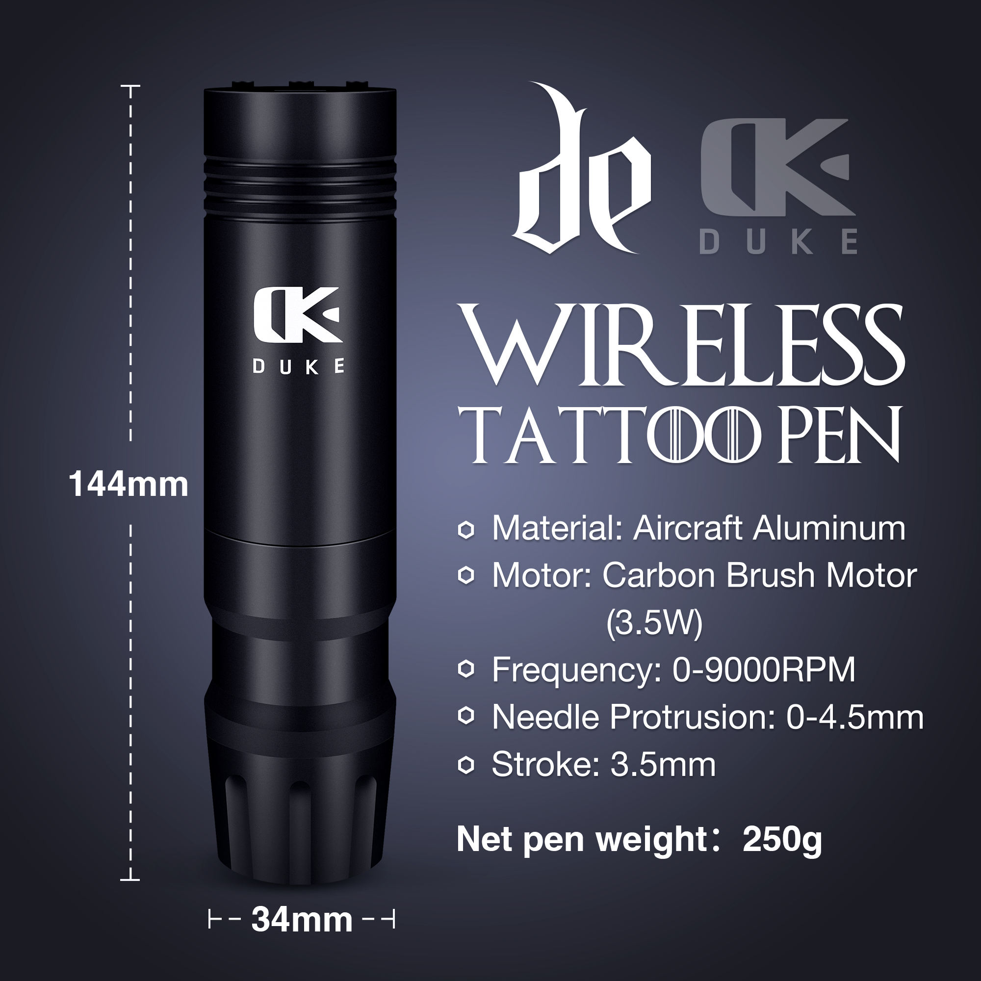 DUKE Wireless Pen K3 BLACK - kabellos mit extra starkem Akku - Preis Leistung Sieger