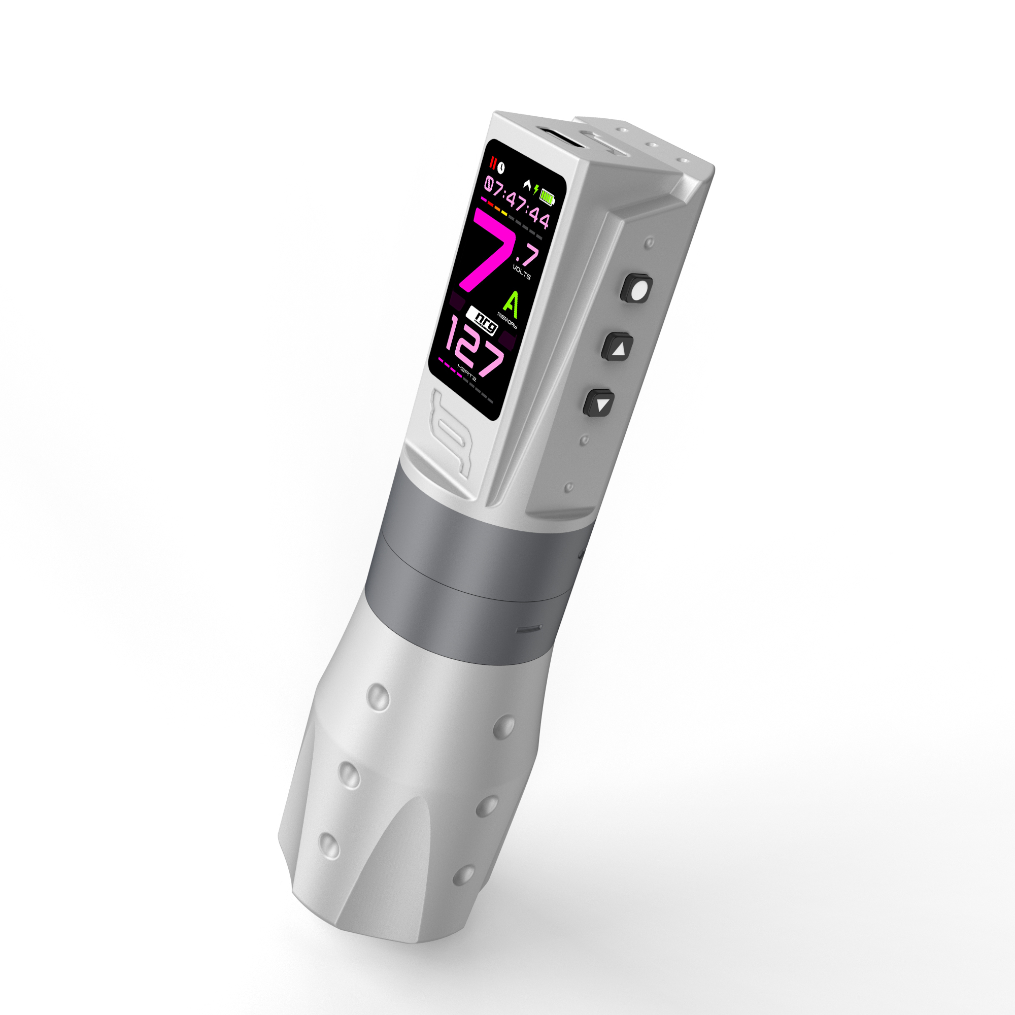 INKONE NRG White Chrome - Wireless Tattoo PROFI Pen Maschine verstellbar New Generation High End Japan - 2xAkku