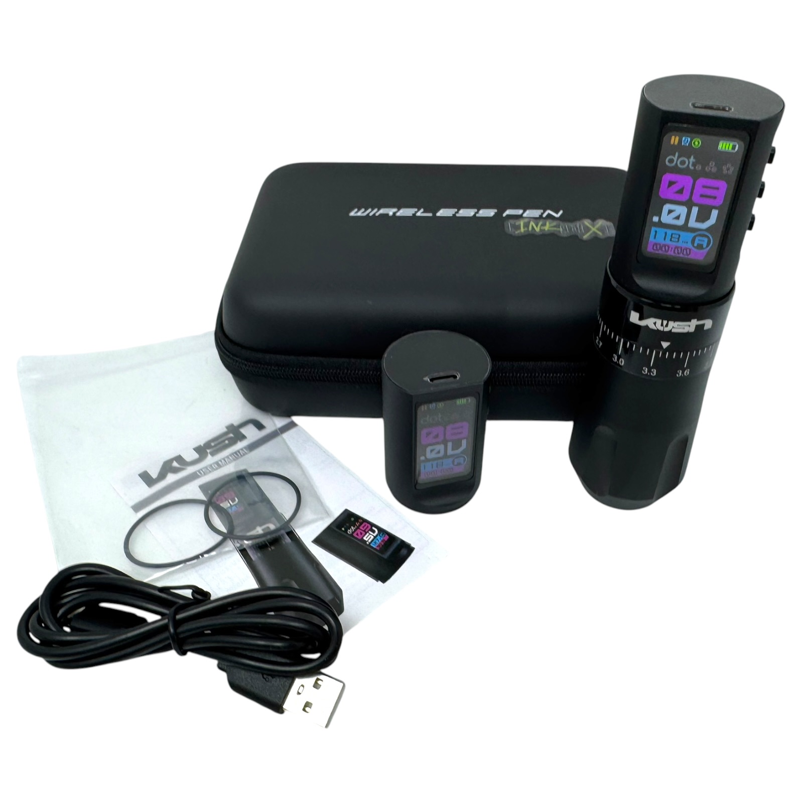 INKONE KUSH Black - Wireless Tattoo PROFI Pen Maschine verstellbar New Generation - 2xAkku