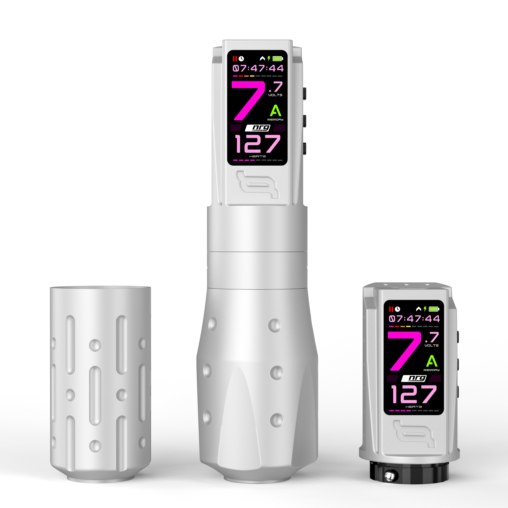 INKONE NRG White Chrome - Wireless Tattoo PROFI Pen Maschine verstellbar New Generation High End Japan - 2xAkku 