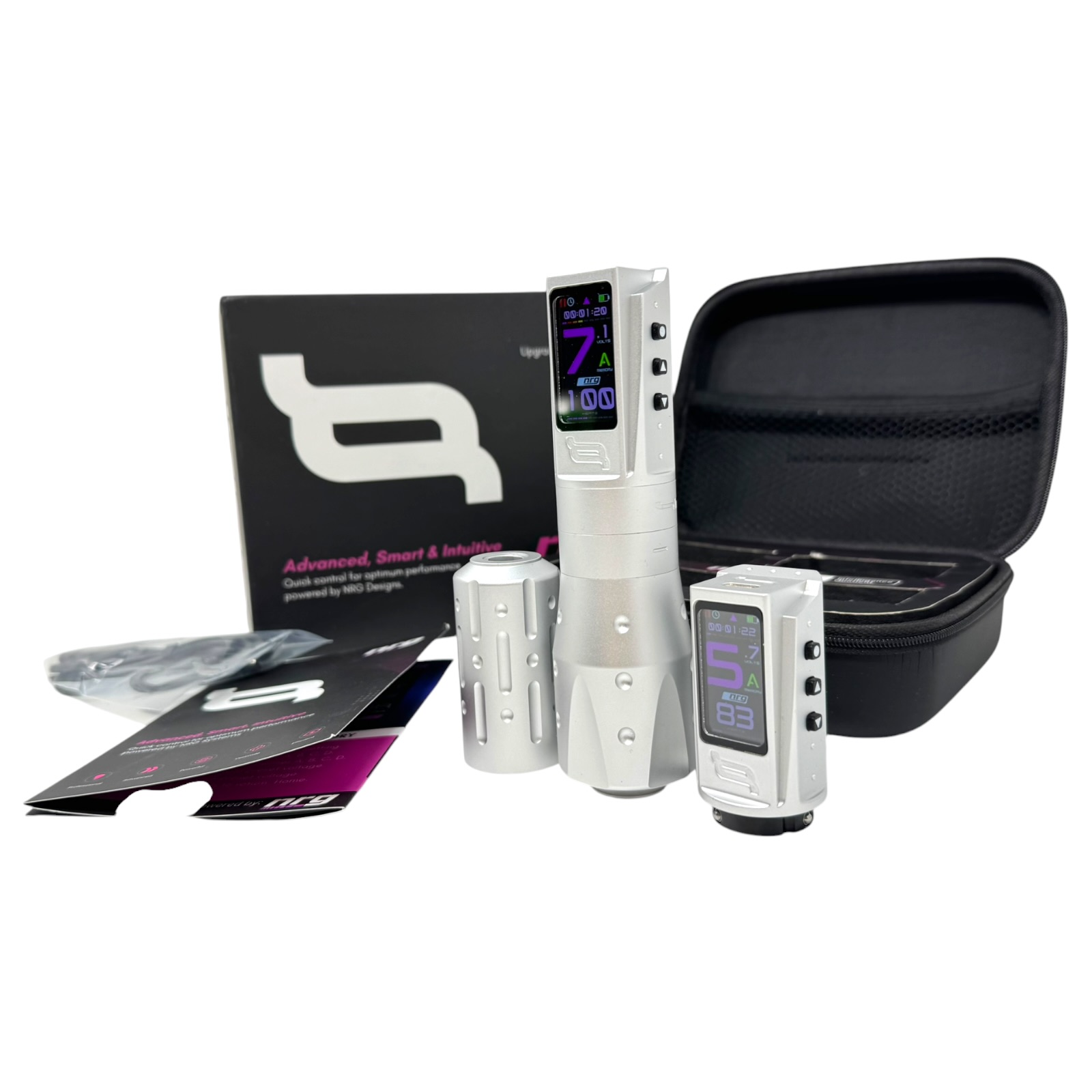 INKONE NRG White Chrome - Wireless Tattoo PROFI Pen Maschine verstellbar New Generation High End Japan - 2xAkku