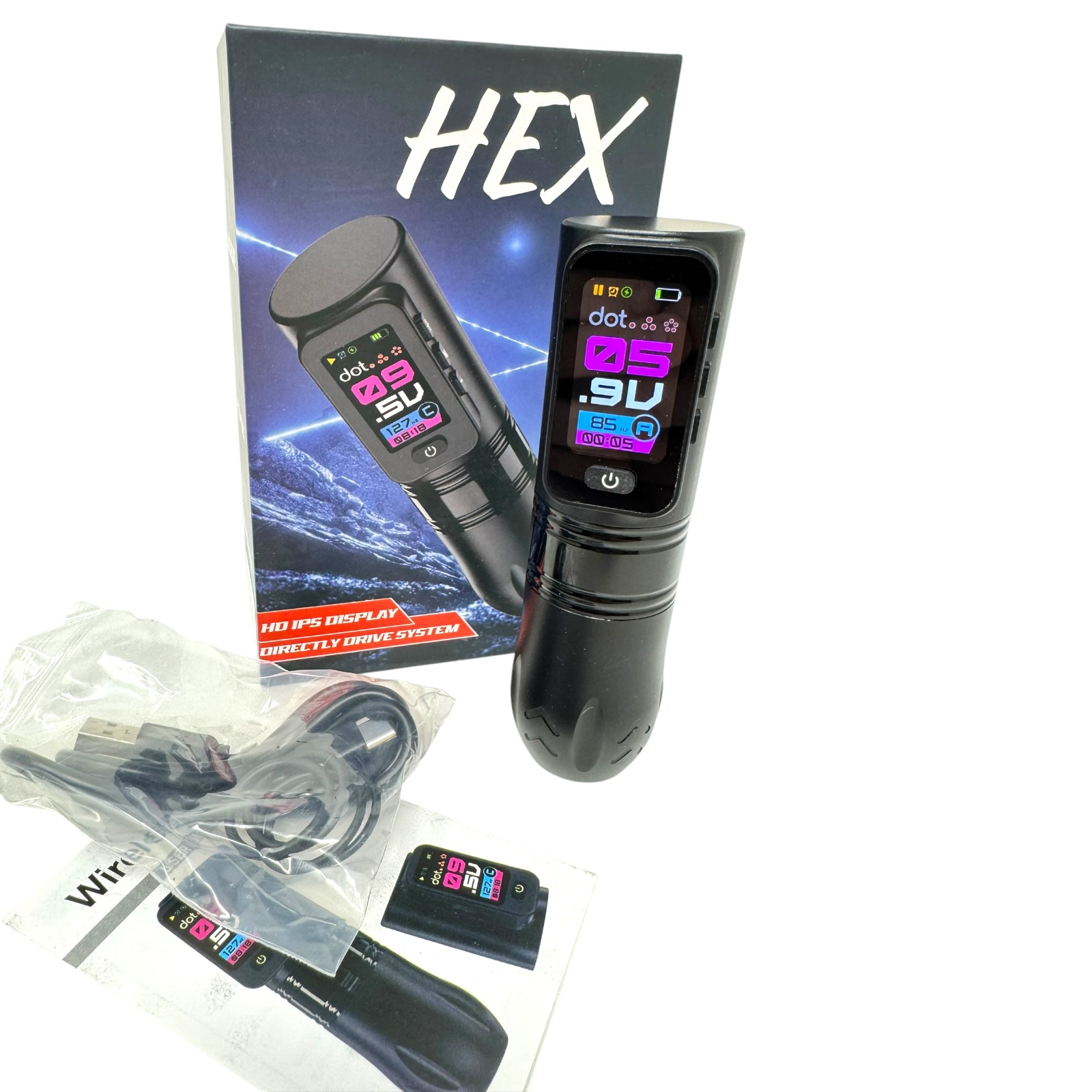 INKgrafiX® HEX Nightshade - Wireless Tattoo PROFI Pen Maschine - HD Farbdisplay Speicher - Preis/Leistung!