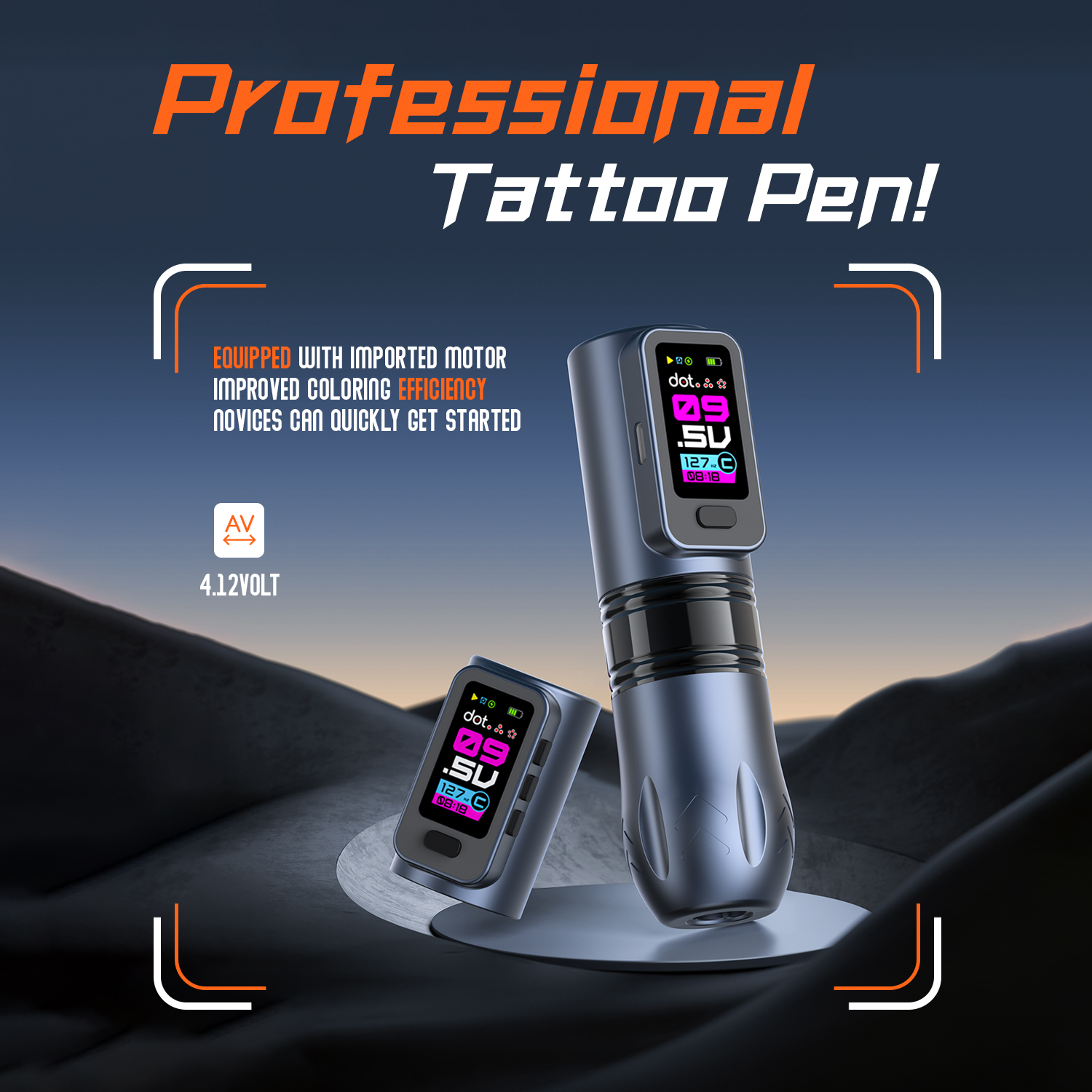 INKgrafiX® HEX Nightrazit - Wireless Tattoo PROFI Pen Maschine - HD Farbdisplay Speicher - Preis/Leistung!