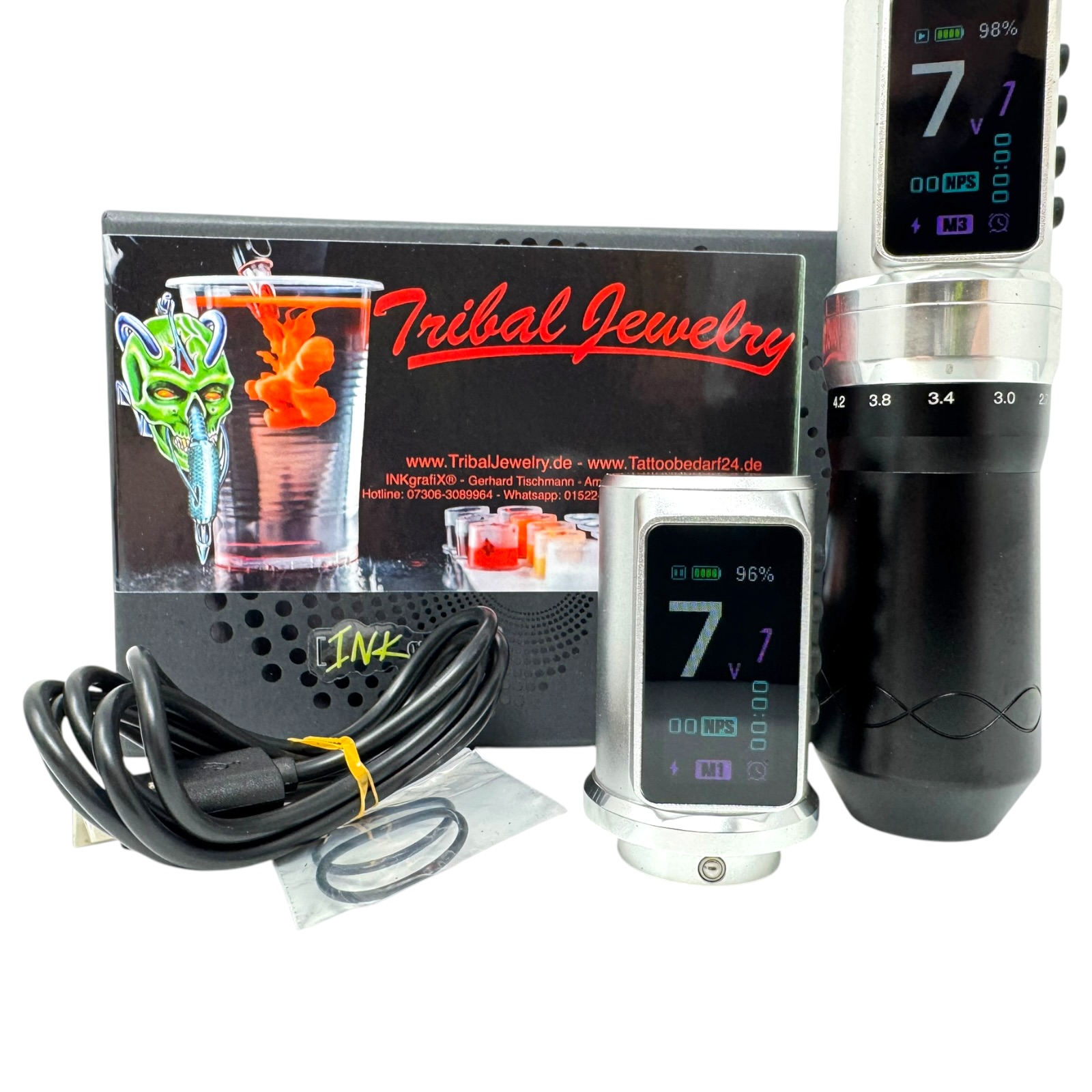Tribal Jewelry® TJ7 Wireless Tattoo Pen 2x Akku Maschine Hub verstellbar Next Gen