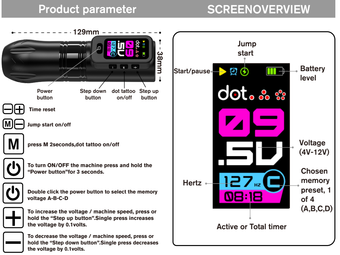 INKgrafiX® HEX Nightrazit - Wireless Tattoo PROFI Pen Maschine - HD Farbdisplay Speicher - Preis/Leistung!