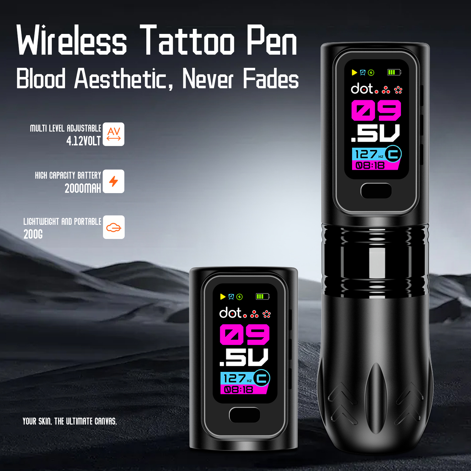 INKgrafiX® HEX Nightrazit - Wireless Tattoo PROFI Pen Maschine - HD Farbdisplay Speicher - Preis/Leistung!