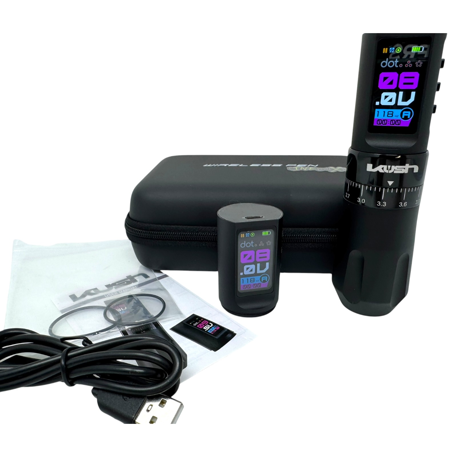 INKONE KUSH Black - Wireless Tattoo PROFI Pen Maschine verstellbar New Generation - 2xAkku