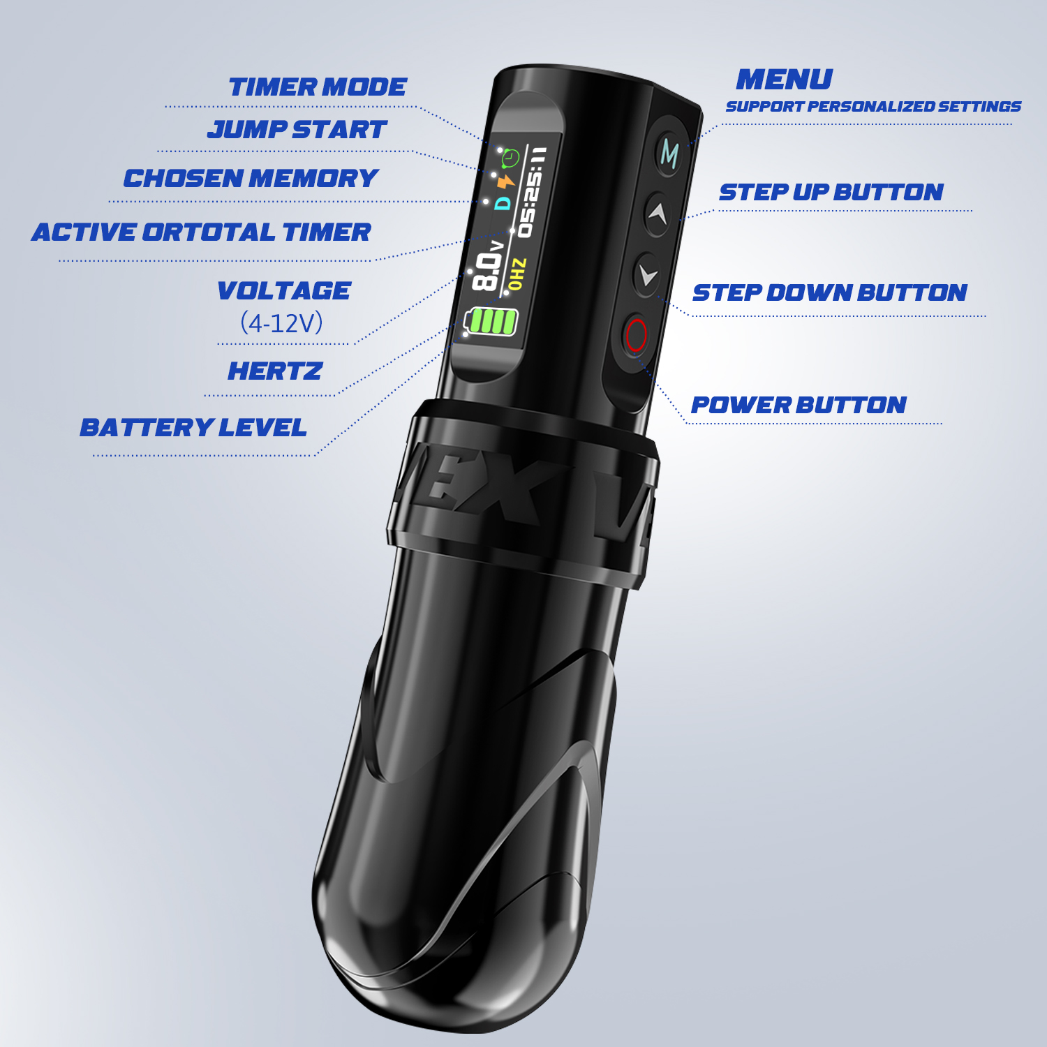 INKgrafiX® VEX Wireless Tattoo PROFI Pen Maschine - HD Brushless 2xAKKU - Premium