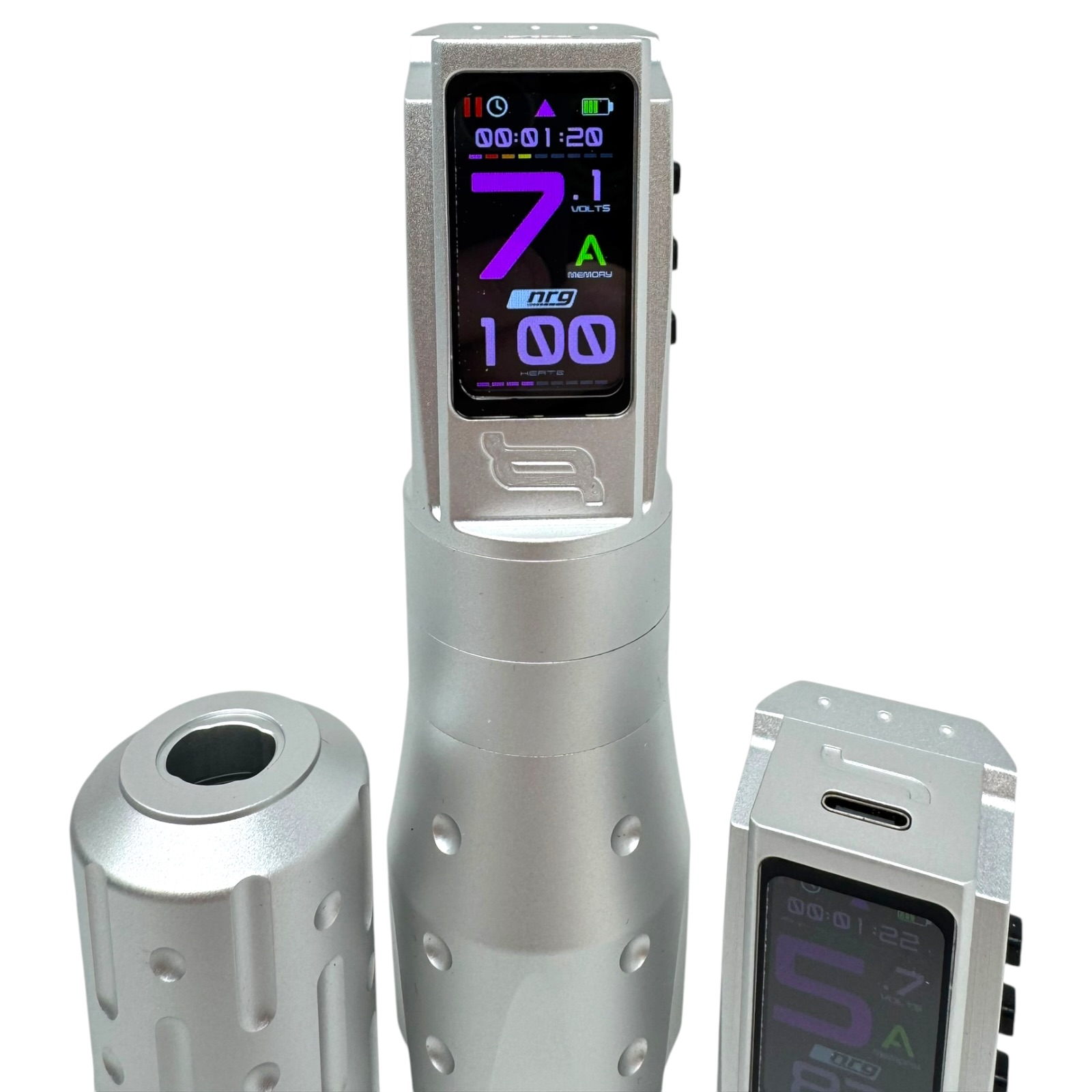 INKONE NRG White Chrome - Wireless Tattoo PROFI Pen Maschine verstellbar New Generation High End Japan - 2xAkku