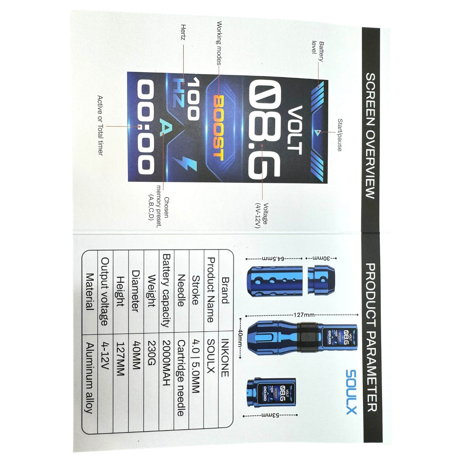 INKONE SOULX Dark Black - Wireless Tattoo PROFI Pen Maschine verstellbar New Gen