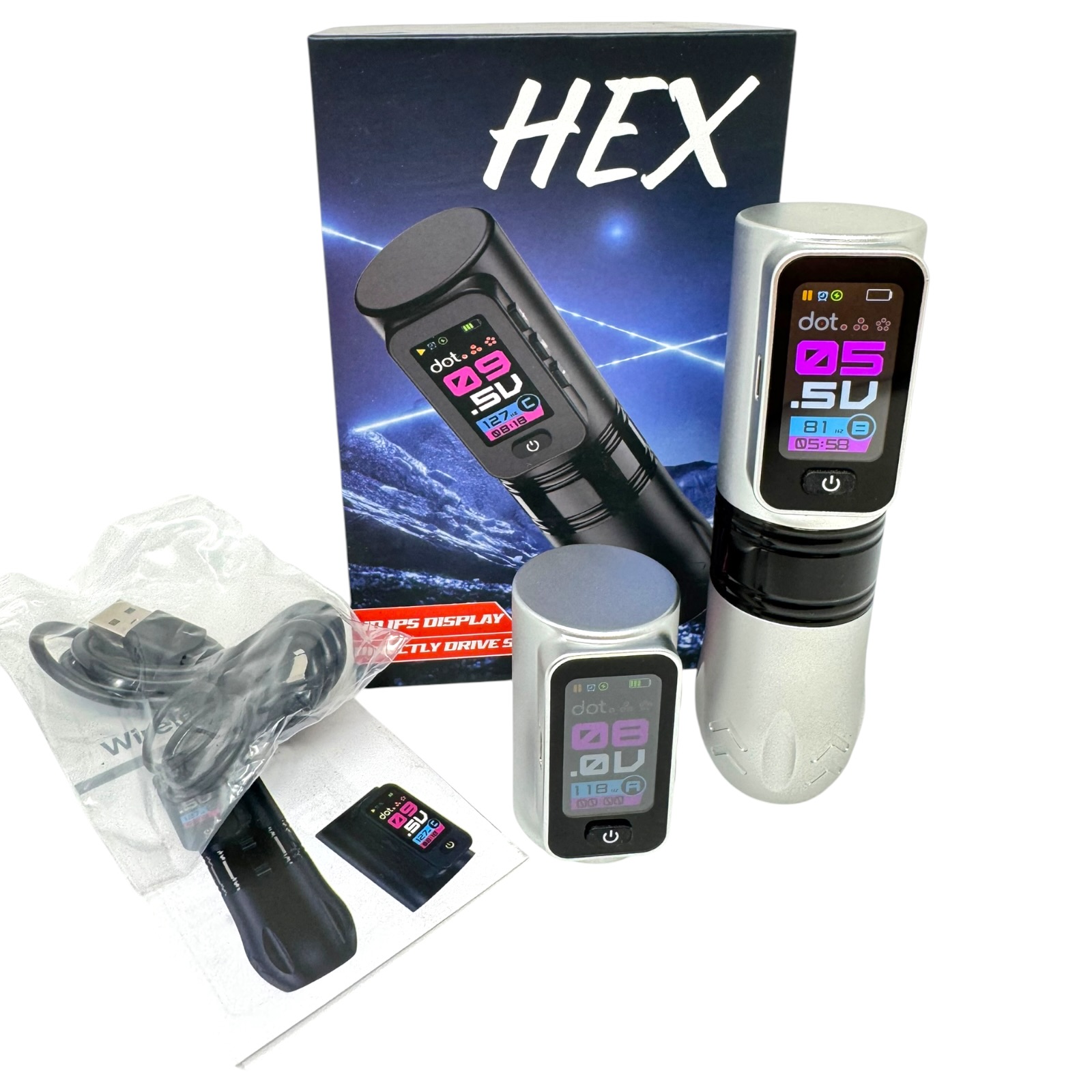 INKgrafiX® HEX Nightchrome Xtra Pack (+2.Akku) - Wireless Tattoo PROFI Pen Maschine - HD Farbdisplay Speicher - Preis/Leistung!