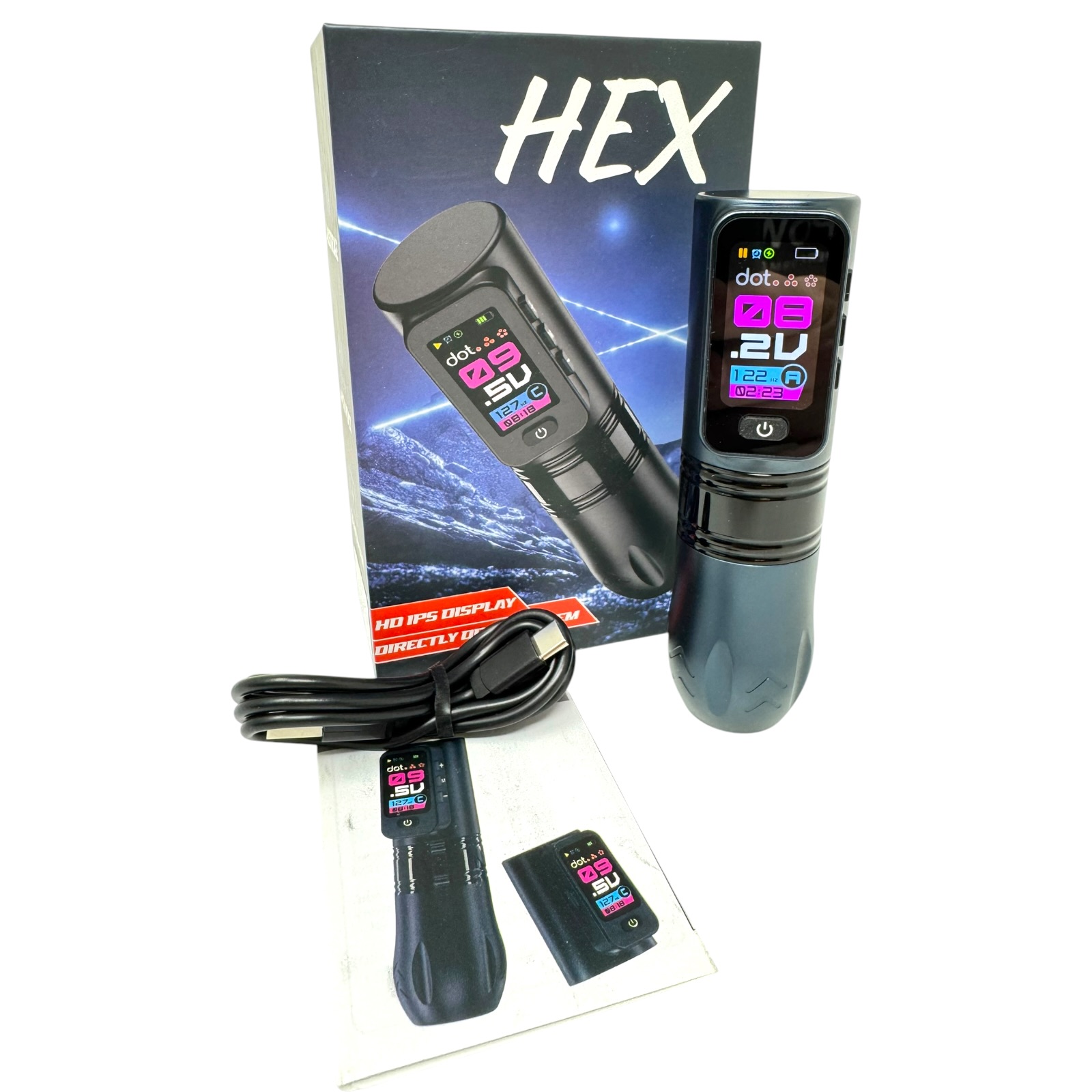 INKgrafiX® HEX Nightrazit - Wireless Tattoo PROFI Pen Maschine - HD Farbdisplay Speicher - Preis/Leistung!