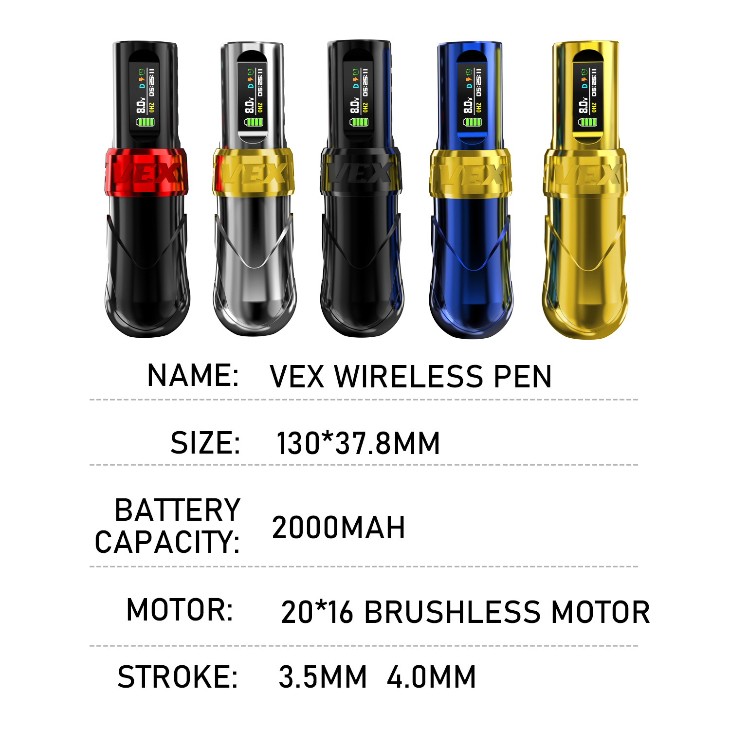 INKgrafiX® VEX Wireless Tattoo PROFI Pen Maschine - HD Brushless 2xAKKU - Premium