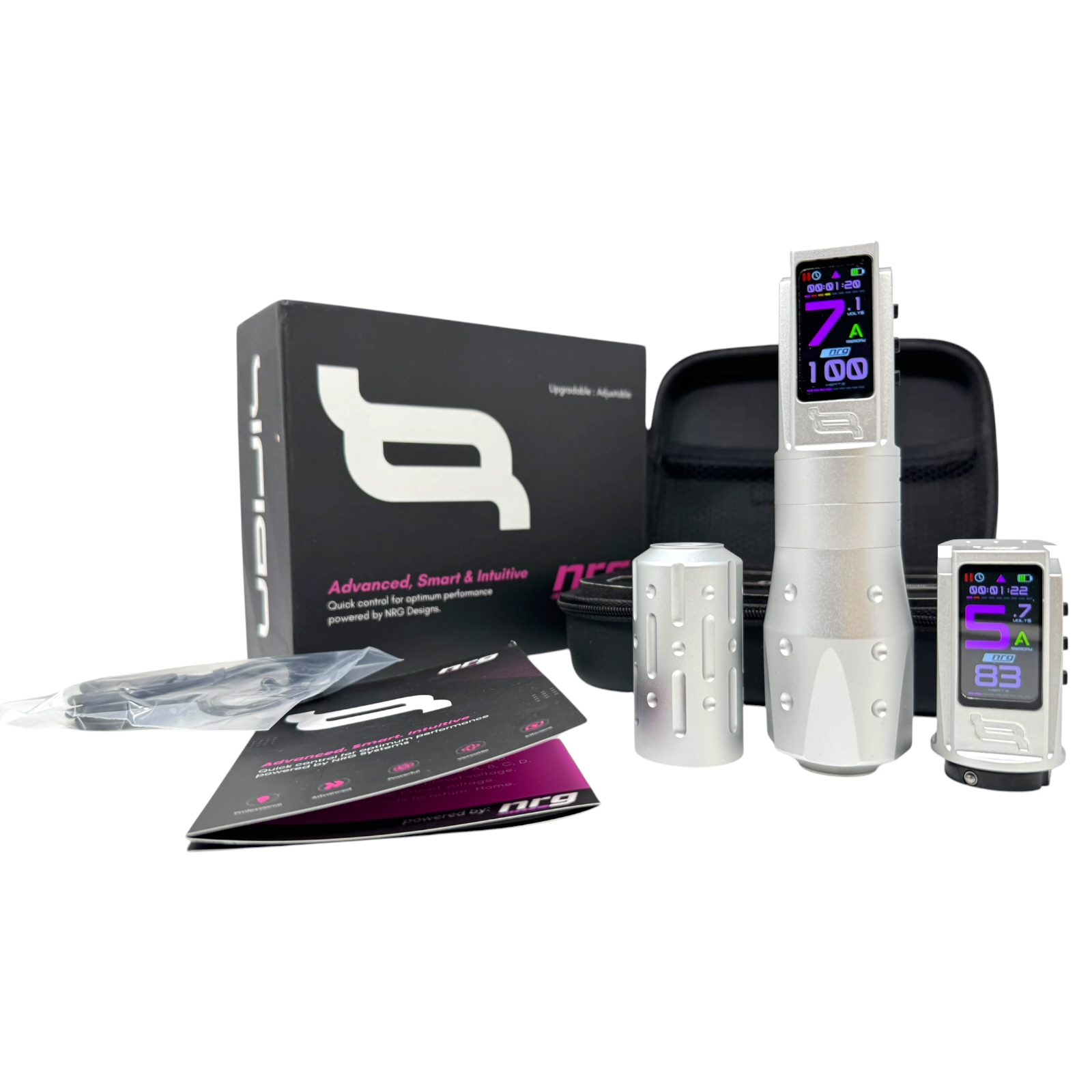 INKONE NRG White Chrome - Wireless Tattoo PROFI Pen Maschine verstellbar New Generation High End Japan - 2xAkku