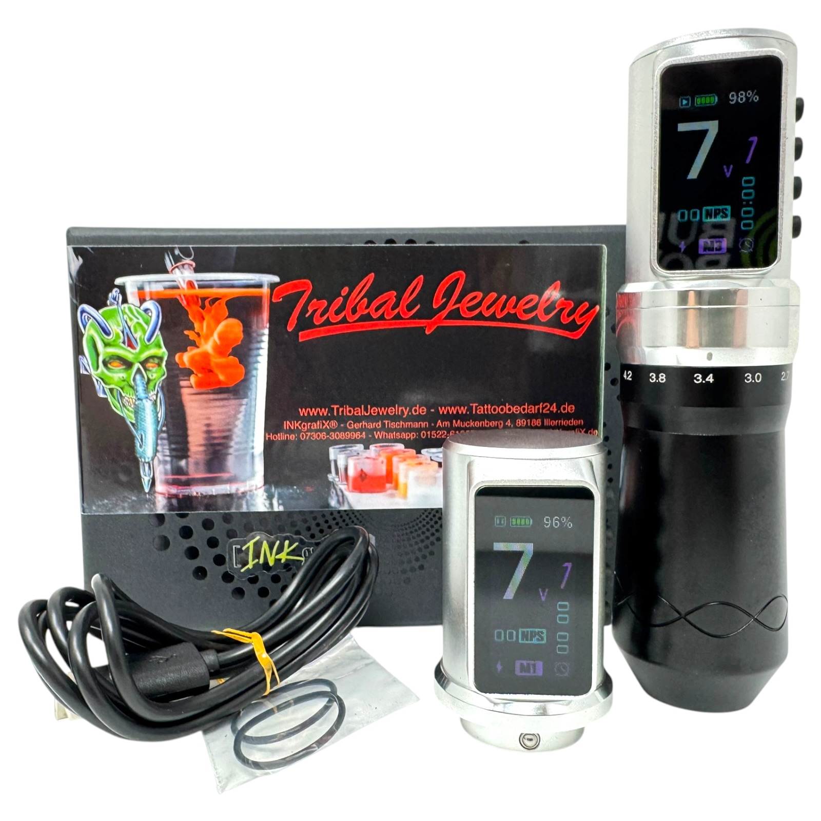 Tribal Jewelry® TJ7 Wireless Tattoo Pen 2x Akku Maschine Hub verstellbar Next Gen
