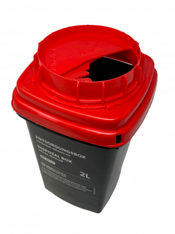 Unigloves Tattoo Abwurfbehälter 2L; Entsorgungsbox für unsteriles Gut mit Sicherheitsverschluss - Kanülenabwurfbehälter 